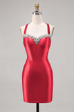 Corset Satin Bodycon Dark Green Cocktail Dress