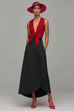 Orange And Fuchsia Colorblock V Neck A Line Formal Dress