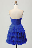 Sky Blue Strapless A Line Tiered Short Prom Dress with Bow