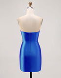 Fuchsia Strapless Beaded Bodycon Short Prom Dress with Slit