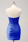Fuchsia Sweetheart Corset Tight Cocktail Dress with Beading