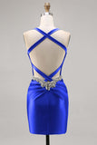 Corset Satin Bodycon Dark Green Cocktail Dress