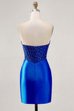 Sparkly Fuchsia Corset Tight Satin Short Prom Dress