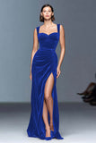 Burgundy A-Line Velvet Ruched Long Formal Dress