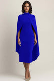 Burgundy Sheath Midi Cape Formal Dress
