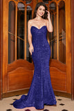 Bling Mermaid Sweetheart Royal Blue Sequins Long Prom Dress