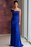 Light Khaki Jersey Sheath One Shoulder Pleated Gala Dress