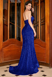 Bling Mermaid Sweetheart Royal Blue Sequins Long Prom Dress