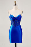 Sparkly Fuchsia Corset Tight Satin Short Prom Dress