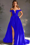 Black Off The Shoulder A Line Chiffon Prom Dress