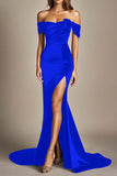 Off The Shoulder Mermaid Black Formal Dress With Slit