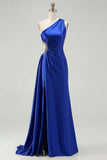 Black Mermaid One Shoulder Cut Out Long Prom Dress with Slit