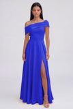 Yellow A-Line One Shoulder Maxi Dress with Slit