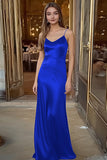 Spaghetti Straps Coffee Satin Long Formal Dress