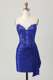 Sparkly Dark Green Strapless Corset Sequins Bodycon Cocktail Dress with Streamer