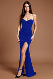 Sweetheart Black Mermaid Crepe Formal Dress with Slit