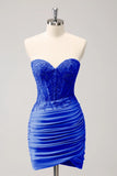 Fuchsia Sweetheart Corset Tight Cocktail Dress with Beading