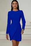 Ivory Asymmetrical Pleated Work Dress with Long Sleeves