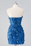 Sparkly Fuchsia Strapless Tight Short Sequins Corset Homecoming Dress with Beading