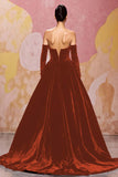Sweetheart Dark Red Velvet A Line Long Evening Dress