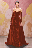 Sweetheart Dark Red Velvet A Line Long Evening Dress