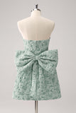 Fuchsia A Line Floral Strapless Short Homecoming Dress With Bow