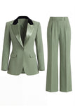 Women's Dark Green One Button Peak Lapel 2-piece Work Suits