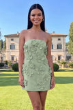 Strapless Hot Pink Bodycon Homecoming Dress with 3D Flowers