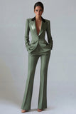 Women's Dark Green One Button Peak Lapel 2-piece Work Suits