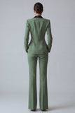 Women's Dark Green One Button Peak Lapel 2-piece Work Suits