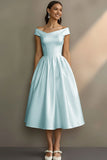 Simple White Off the Shoulder A Line Midi Engagement Dress