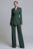 Fuchsia Notched Lapel 2-piece One Button Women's Work Suits with Belt