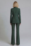 2 Piece Fresh Emerald Shawl Lapel Double Breasted Women's Work Suits