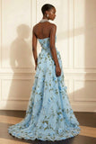 Purple Strapless Appliqued A-Line Long Prom Dress With 3D Flowers