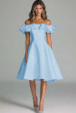 White Off The Shoulder A Line Wedding Dress With Ruffles
