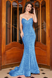 Bling Mermaid Sweetheart Royal Blue Sequins Long Prom Dress