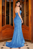 Bling Mermaid Sweetheart Royal Blue Sequins Long Prom Dress