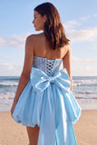 Sprakly Strapless Beaded A Line Corset Little White Dress with Bow