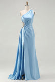 Black Mermaid One Shoulder Cut Out Long Prom Dress with Slit
