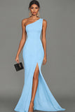 Mermaid Black One Shoulder Formal Dress with Slit