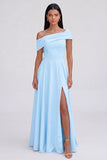 Yellow A-Line One Shoulder Maxi Dress with Slit