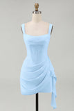 Tulle Ivory Corset Square Neck Ruched Bodycon Mini Graduation Dress with Ruffles