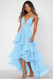 Ruffled Tiered Red Chiffon Spaghetti Straps Formal Dress