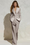 White 2 Piece Notched Lapel Ruched Business Suits with Sash