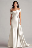 One Shoulder Pleated Champagne Sheath Long Formal Dress