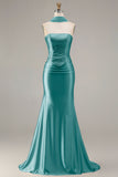 Strapless Champagne Two Piece Mermaid Beaded Convertible Long Prom Dress with a Neck Scarf