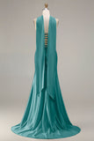Champagne Strapless Mermaid Beaded Convertible Long Prom Dress