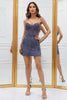 Load image into Gallery viewer, Spaghetti Straps Grey Bodycon Graduation Dress with Appliques
