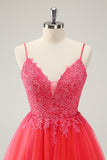 Cute Hot Pink A Line Spaghetti Straps Short Homecoming Dress with Appliques