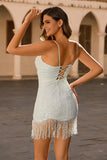Sparkly Bodycon White Mini Cocktail Dress with Beading